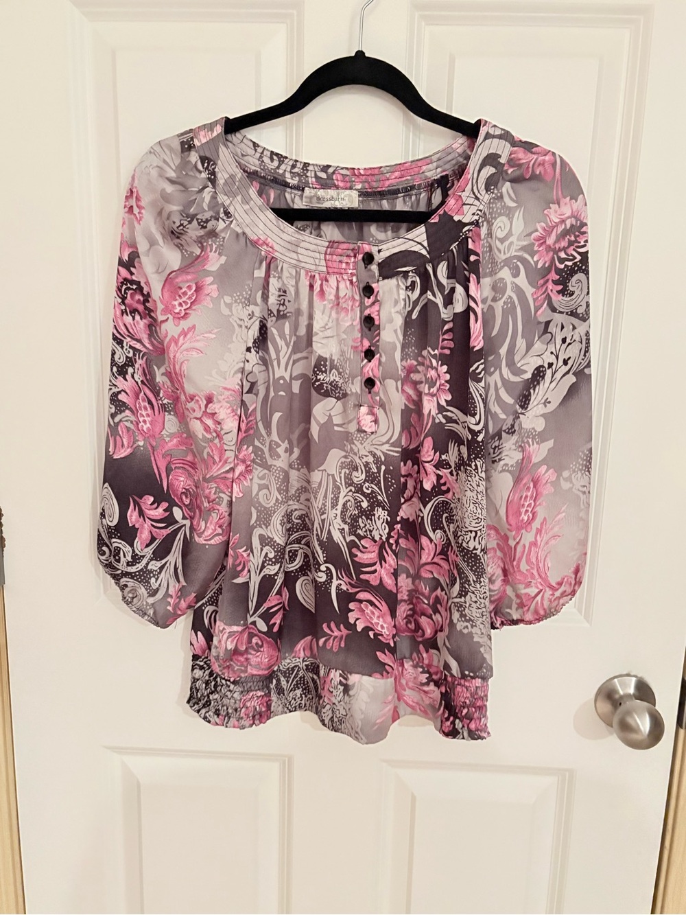 dressbarn Pink and Gray Floral Blouse